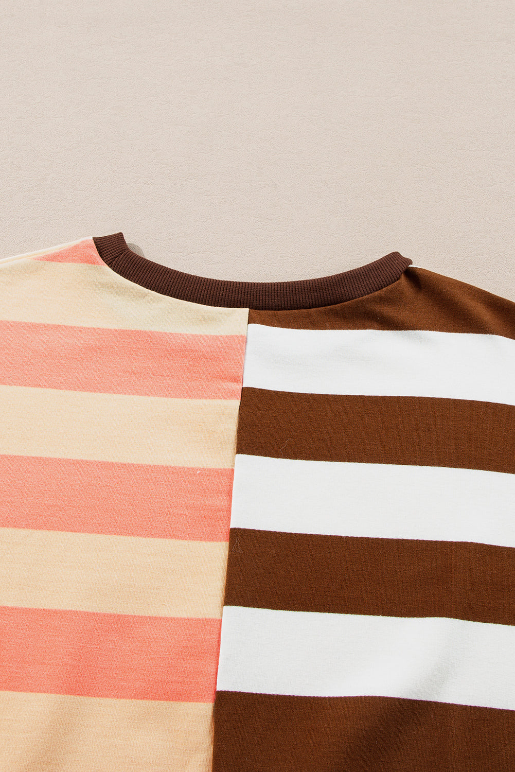 Brown Stripe Colour Block Drop Shoulder Pullover Sweatshirt eAura