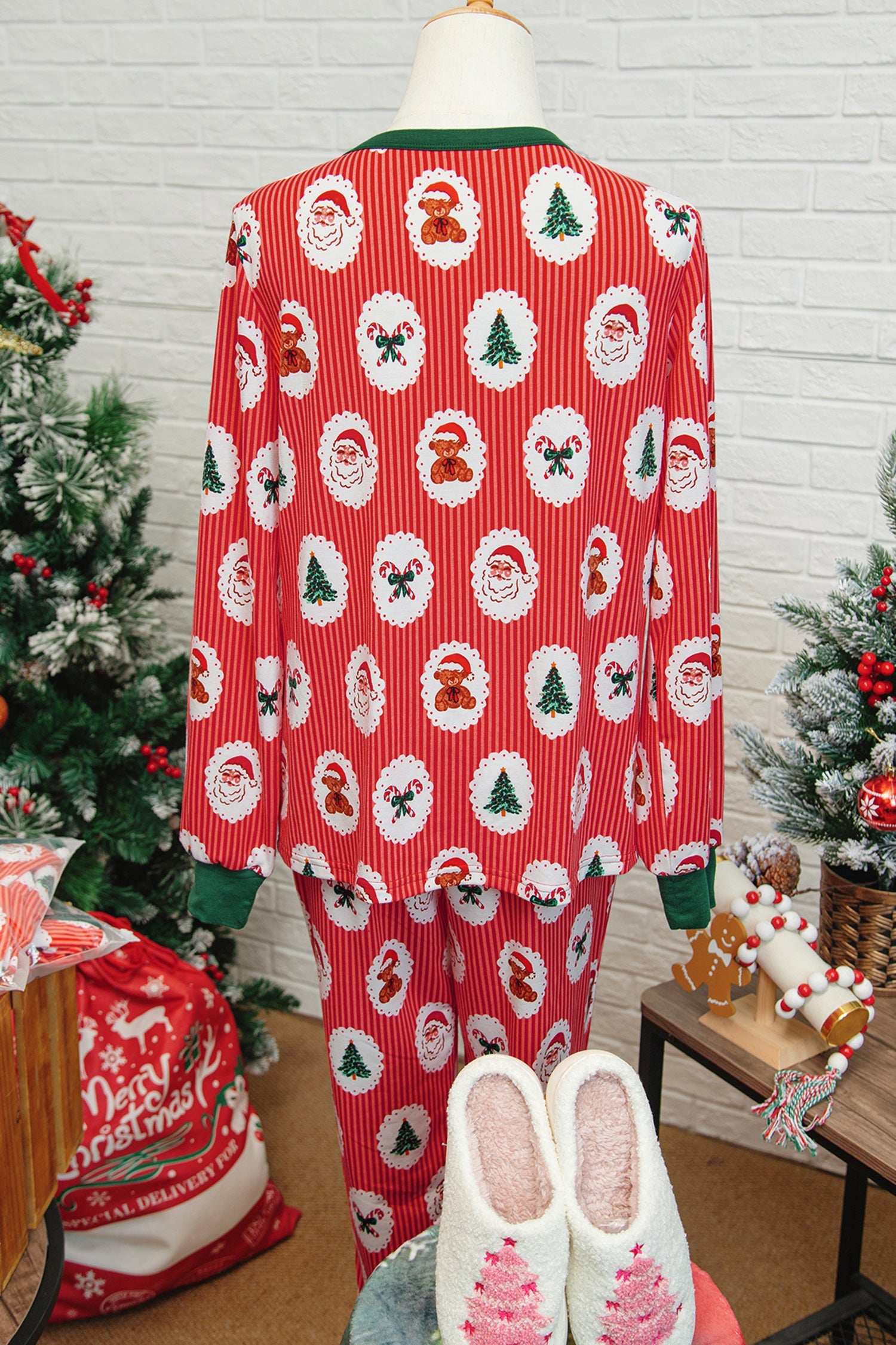 Red Stripe Christmas Fashion Print Pyjama Set - eAura