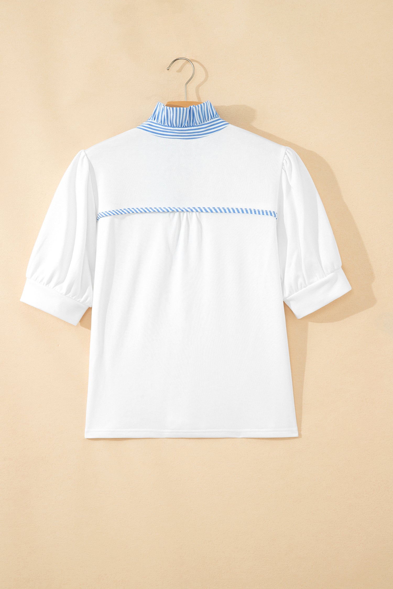 Striped Frilled Collar Short Sleeve Blouse