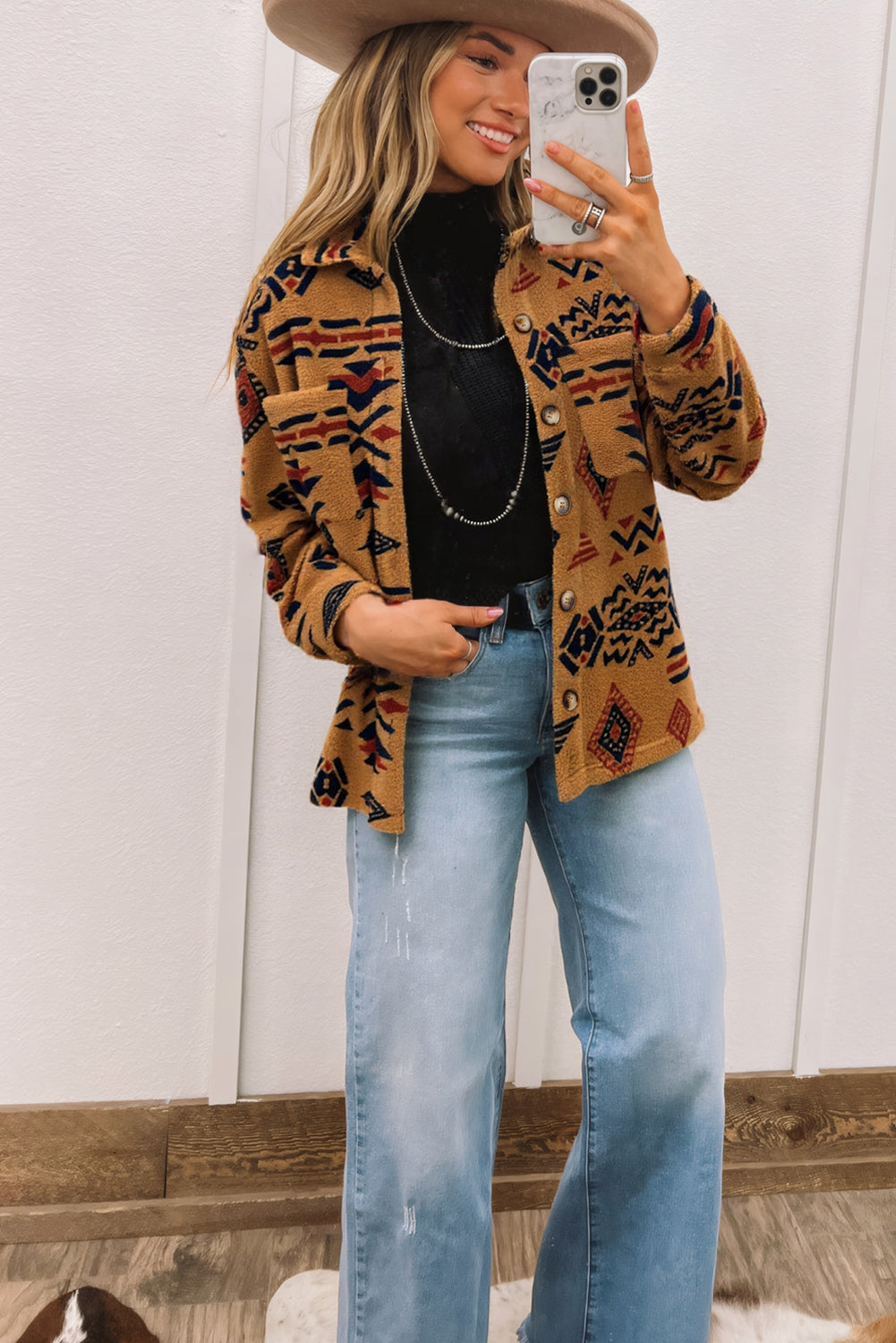 Western Aztec Pattern Fleece Shacket eAura