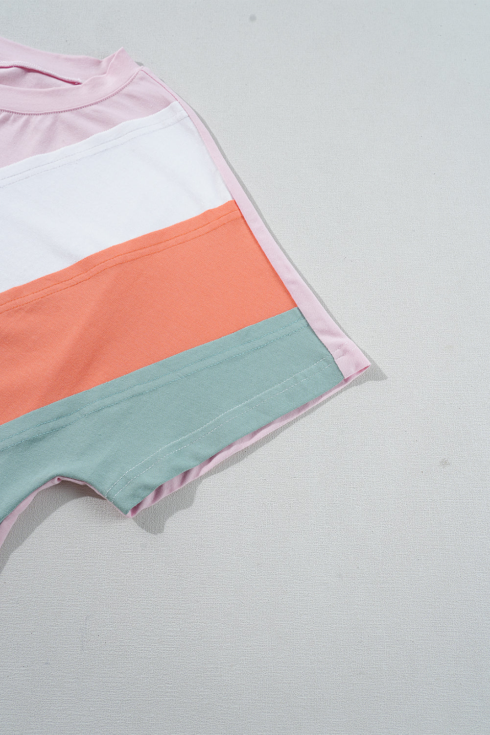 Pink Colour Block Patchwork Seamed Crewneck T Shirt eAura