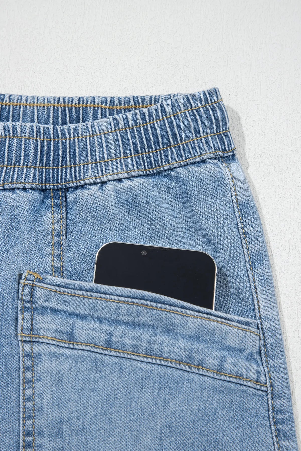 Beau Drawstring Waist Wide Leg Ankle Length Jeans