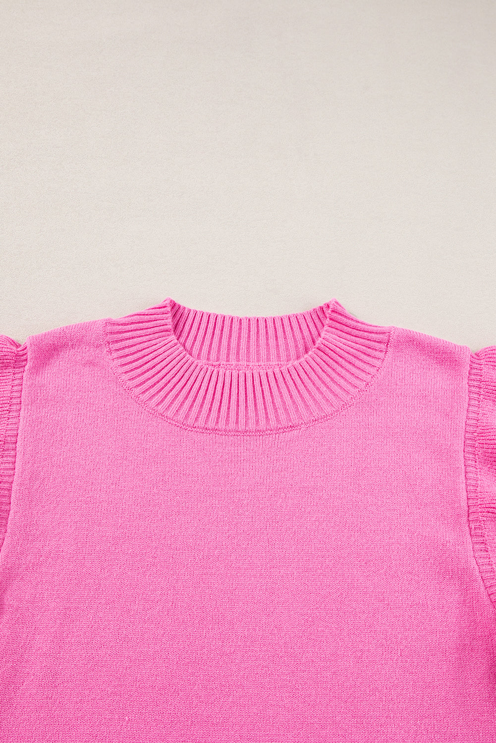 Bonbon Ribbed Mock Neck Ruffled Short Sleeve Sweater eAura