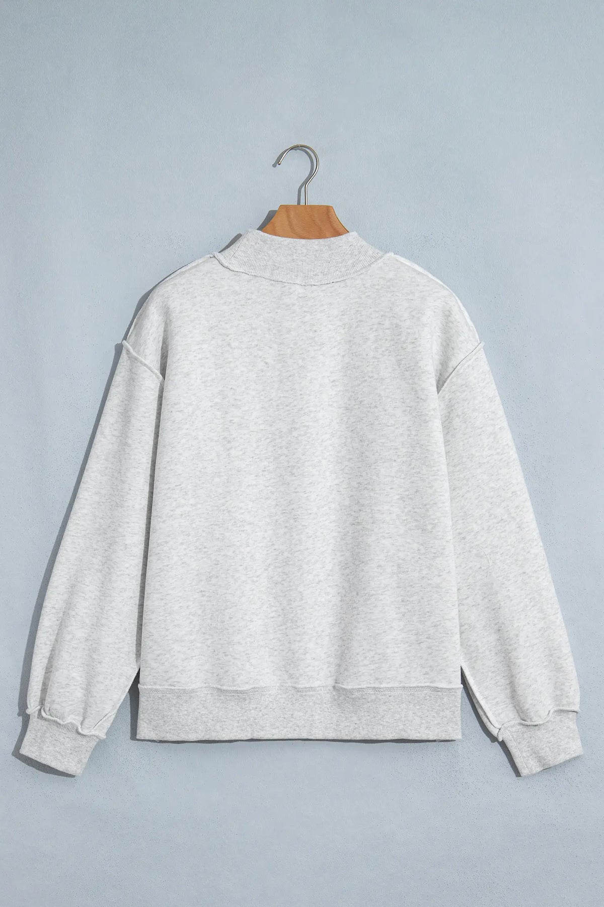 WWJD Mixed Pattern Embroidered Patch Graphic Mock Neck Sweatshirt – Grey