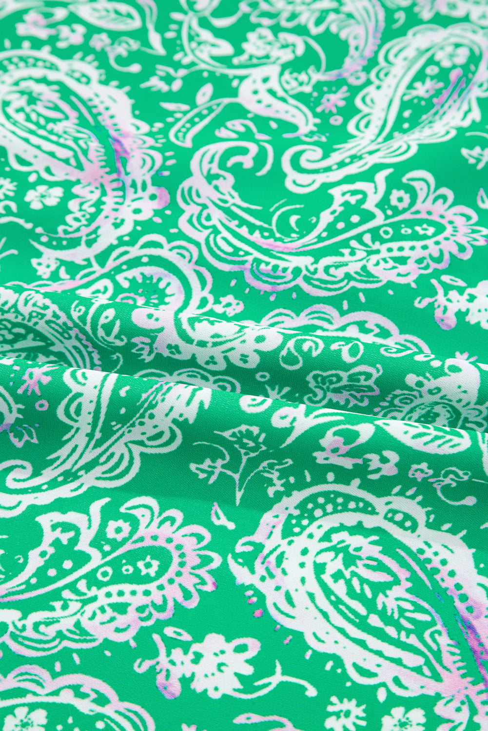 Green Paisley Print Long Sleeve Button Front Tied Waist Mini Dress Dear-Lover Dropshipping