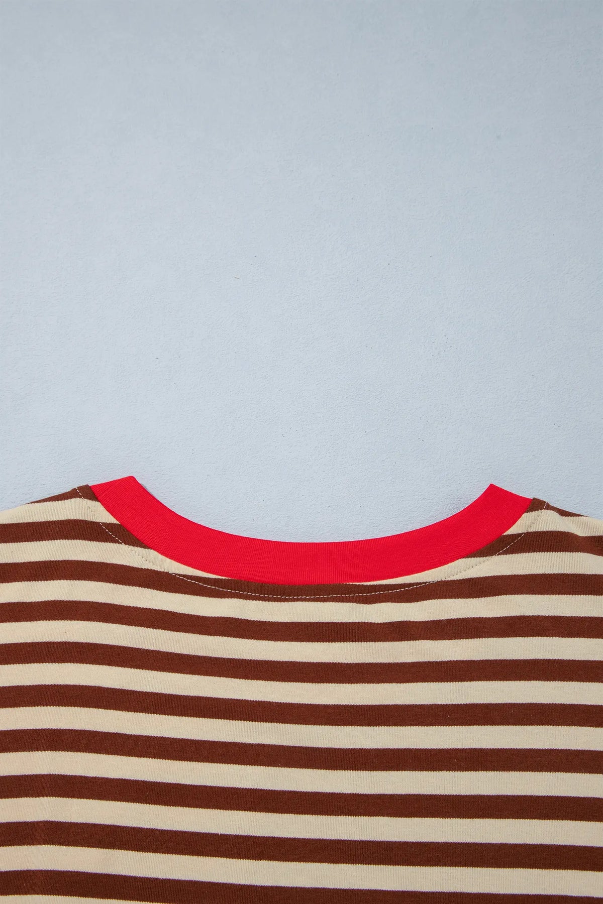Striped Colourblock Cuffs Round Neck Long Sleeve Shift Dress – Brown Stripe