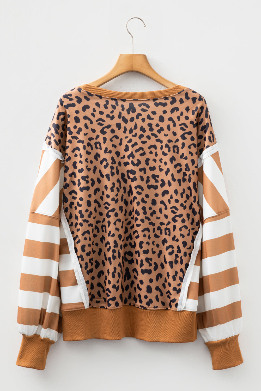 Stripe Colour Block Leopard Casual Sweatshirt with Slits - Tops/Sweatshirts & Hoodies