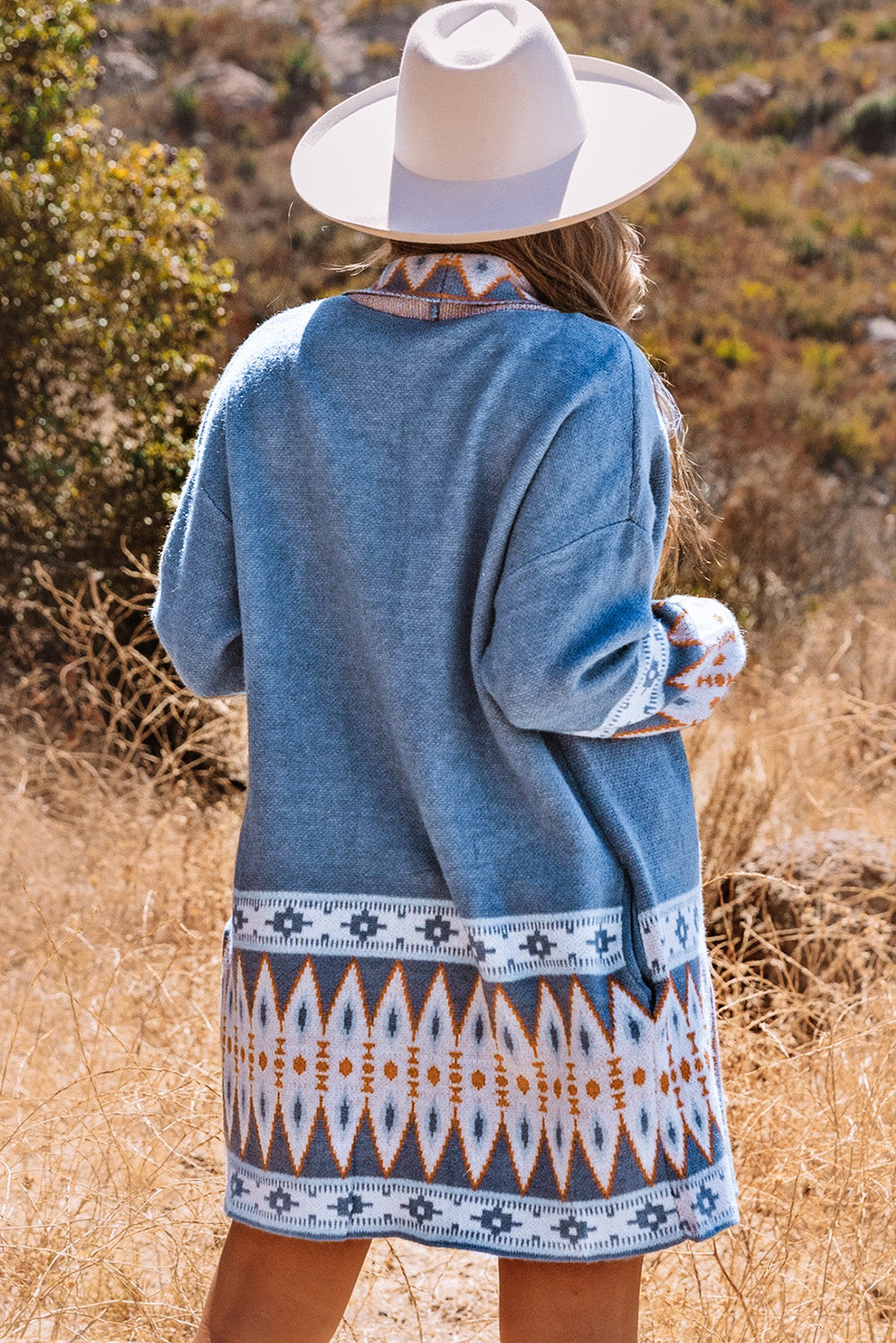 Aztec Print Open Front Knitted Cardigan BB Fashion Outlet