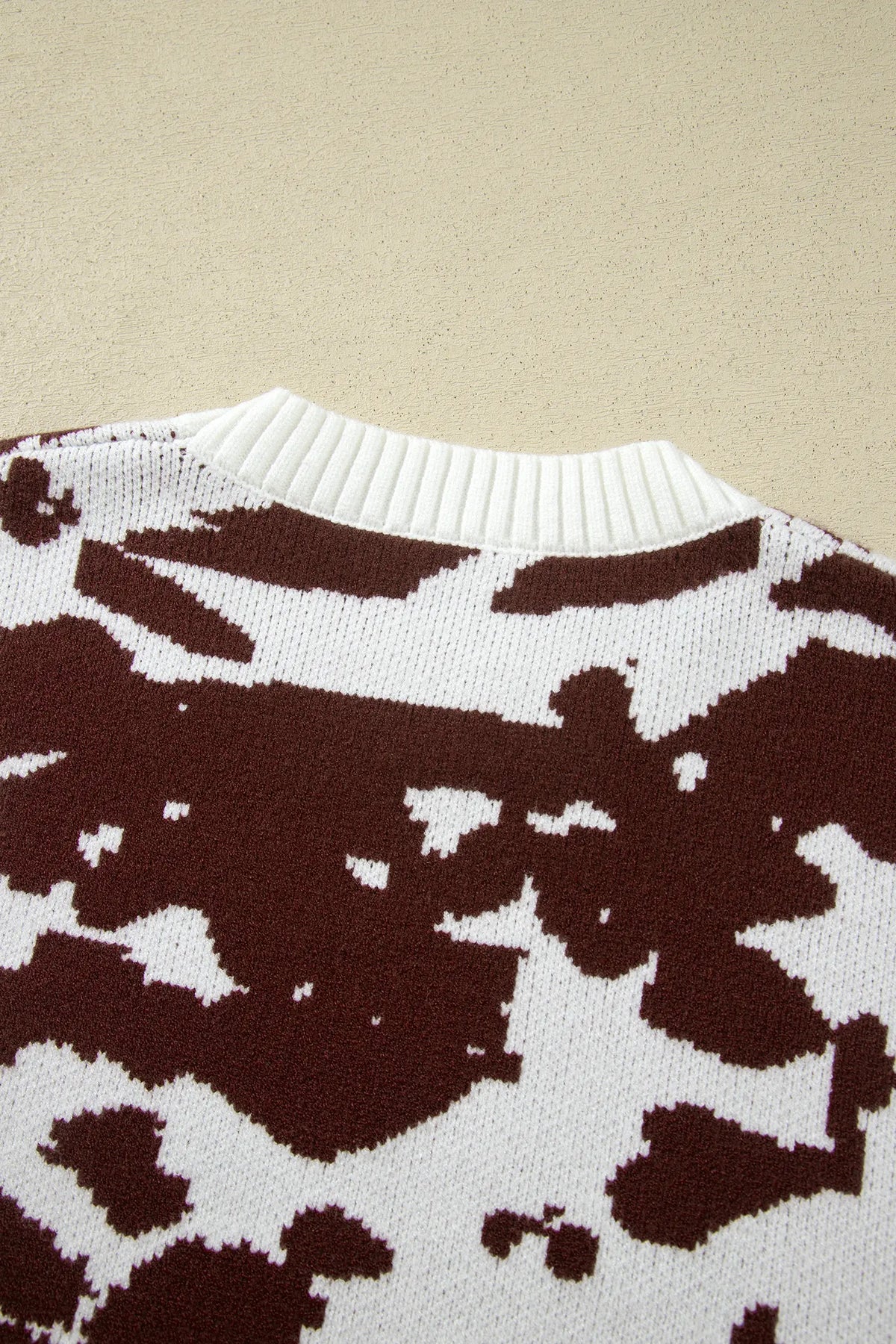 Western Print Cow Pattern Long Sleeve Round Neck Pullover Knitwear Sweater