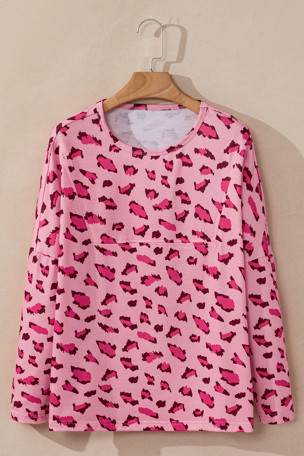 Brown Animal Print Stitching Loose Long Sleeve Top eAura