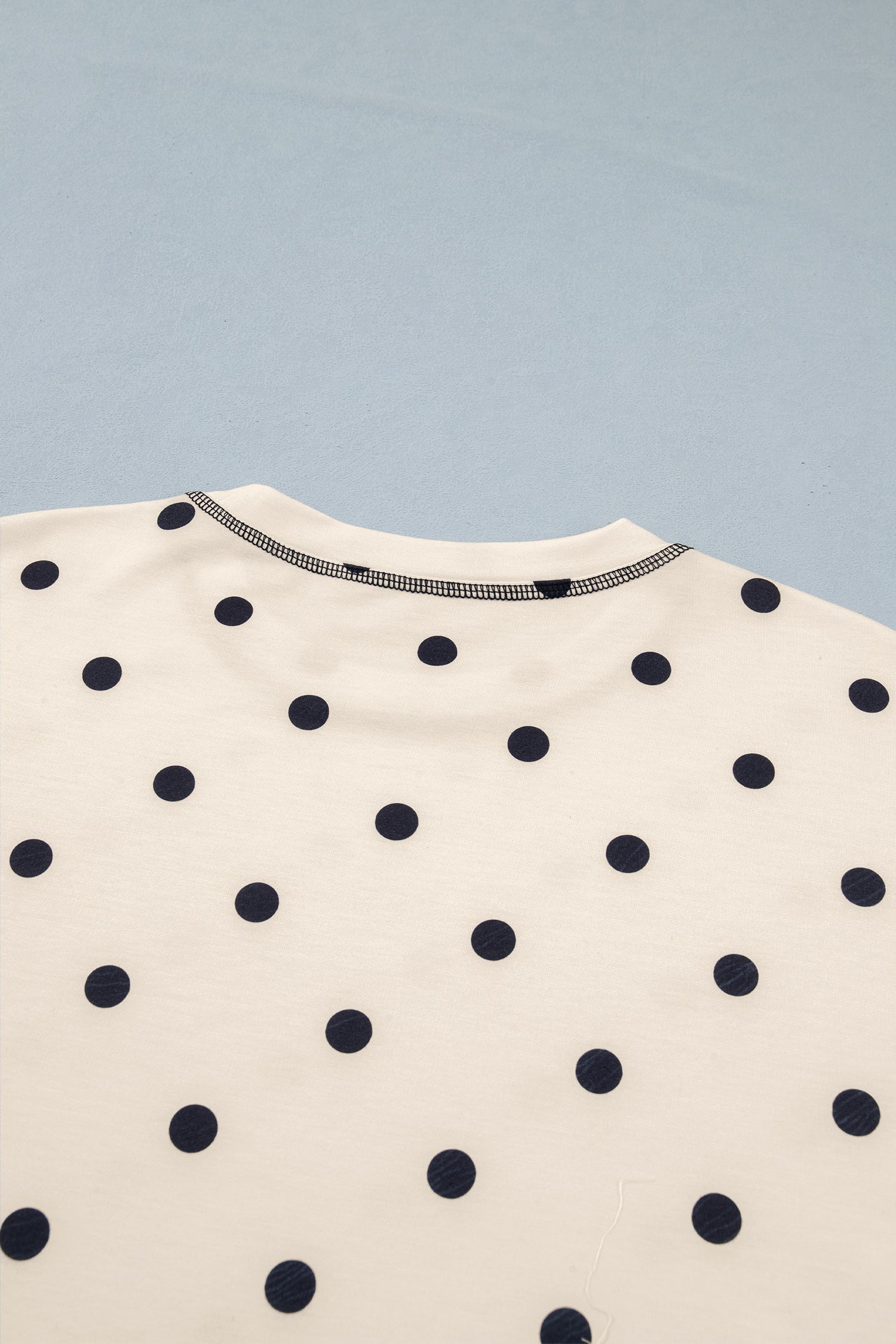 Exposed Seam Detail Polka Dot Loose Tee Drawstring Shorts Set – White
