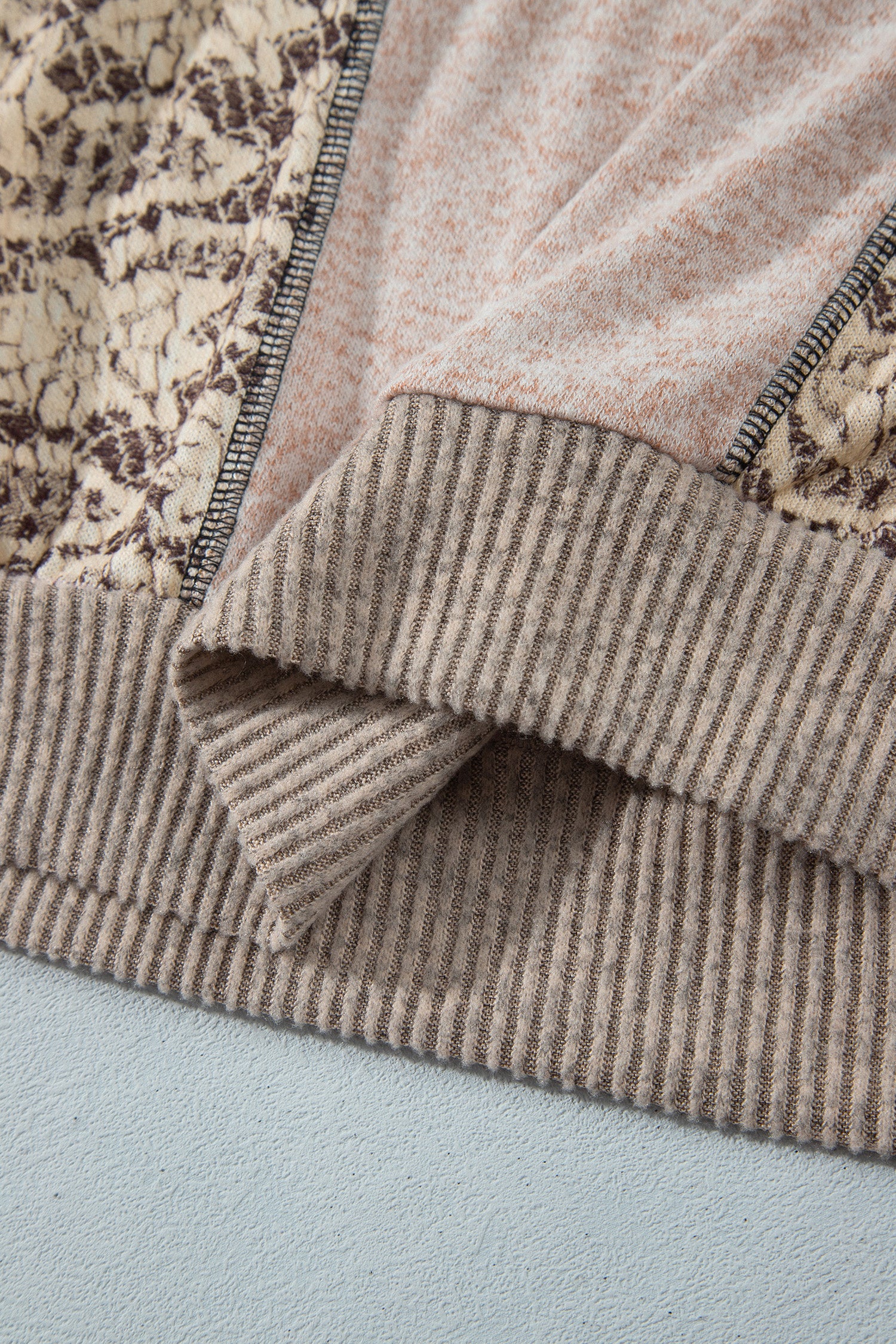 Khaki Floral Print Round Neck Long Sleeve Shift Top