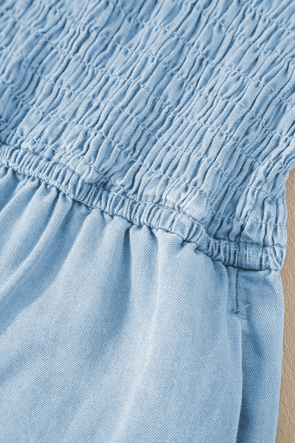 Beau Blue Spaghetti Strap Smocked Denim Romper - eAura