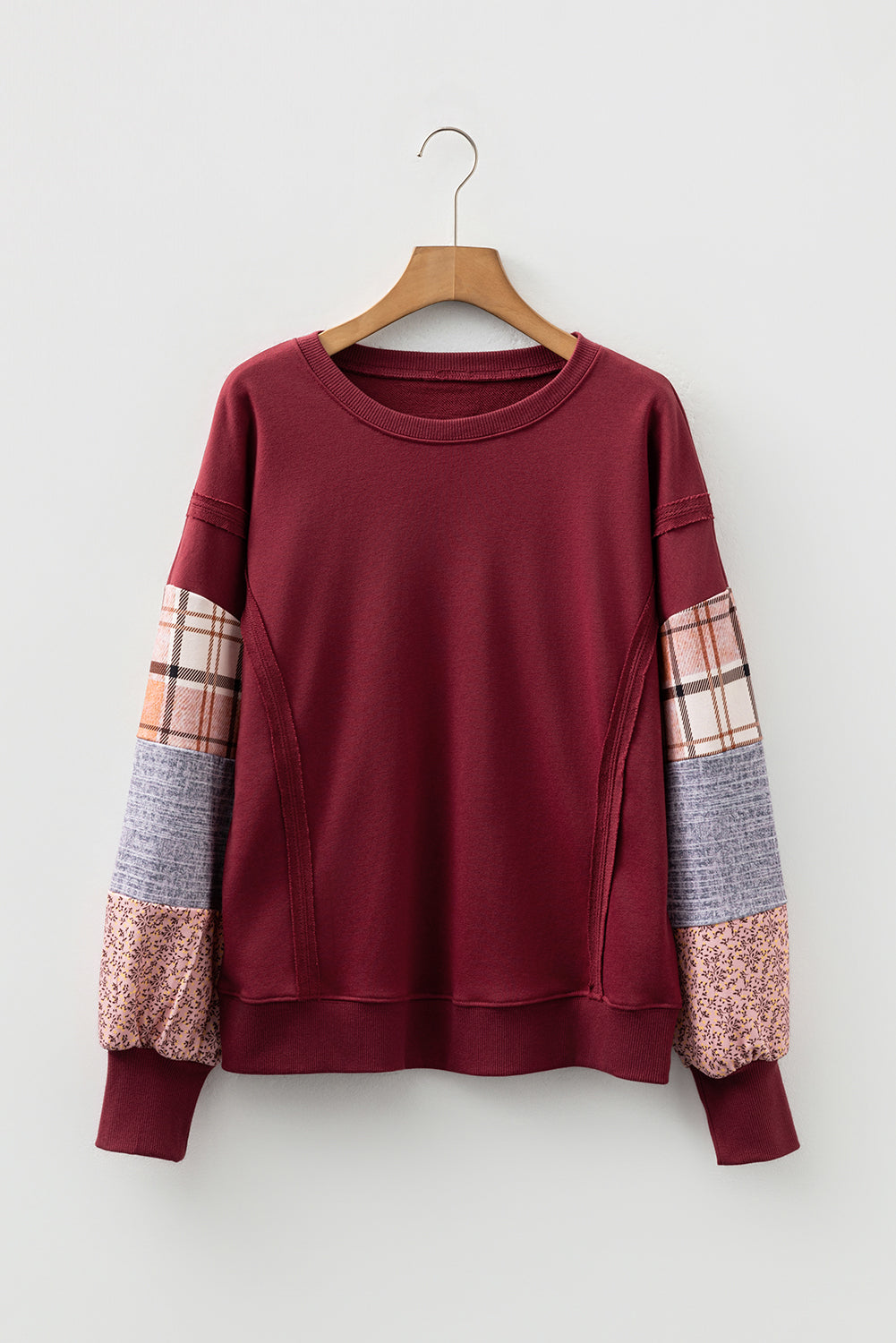 Colourblock Patchwork Sleeve Raw Seam Sweatshirt - eAura