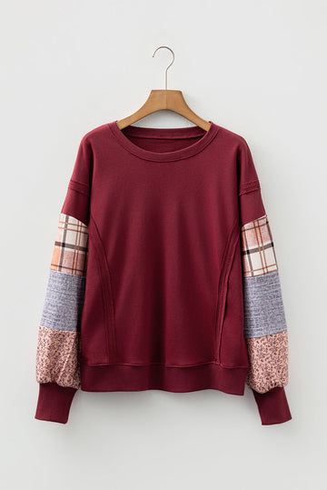Colourblock Patchwork Sleeve Raw Seam Sweatshirt - eAura