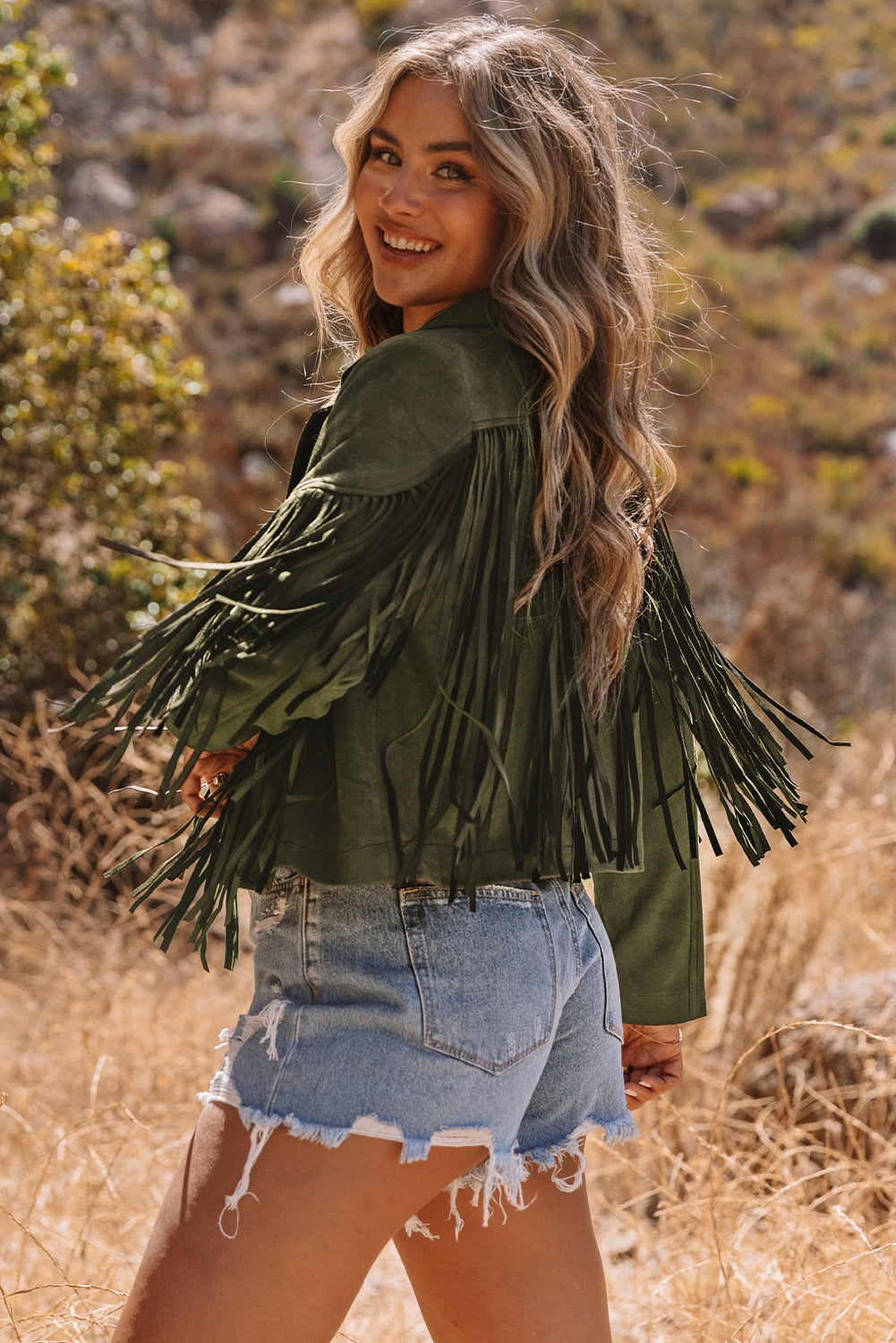 Cropped Fringe Faux Suede Jacket - eAura