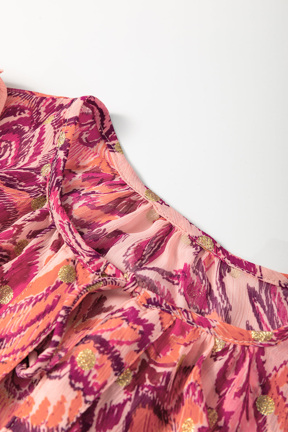 Red Floral Print Ruffled Puff Short Sleeve Blouse eAura