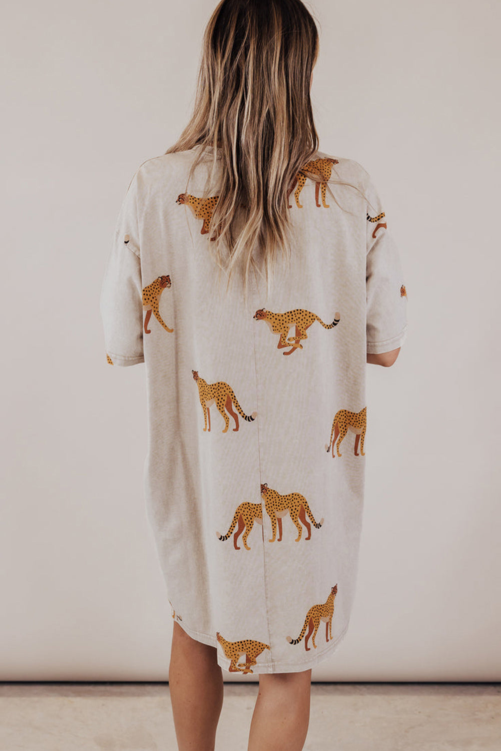 Apricot Plus Size Cheetah Print Side Pockets T Shirt Mini Dress BB Fashion Outlet