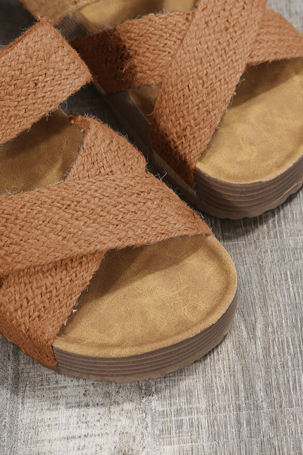 Woven Crisscross Platform Slip-On Sandals – Black / Brown