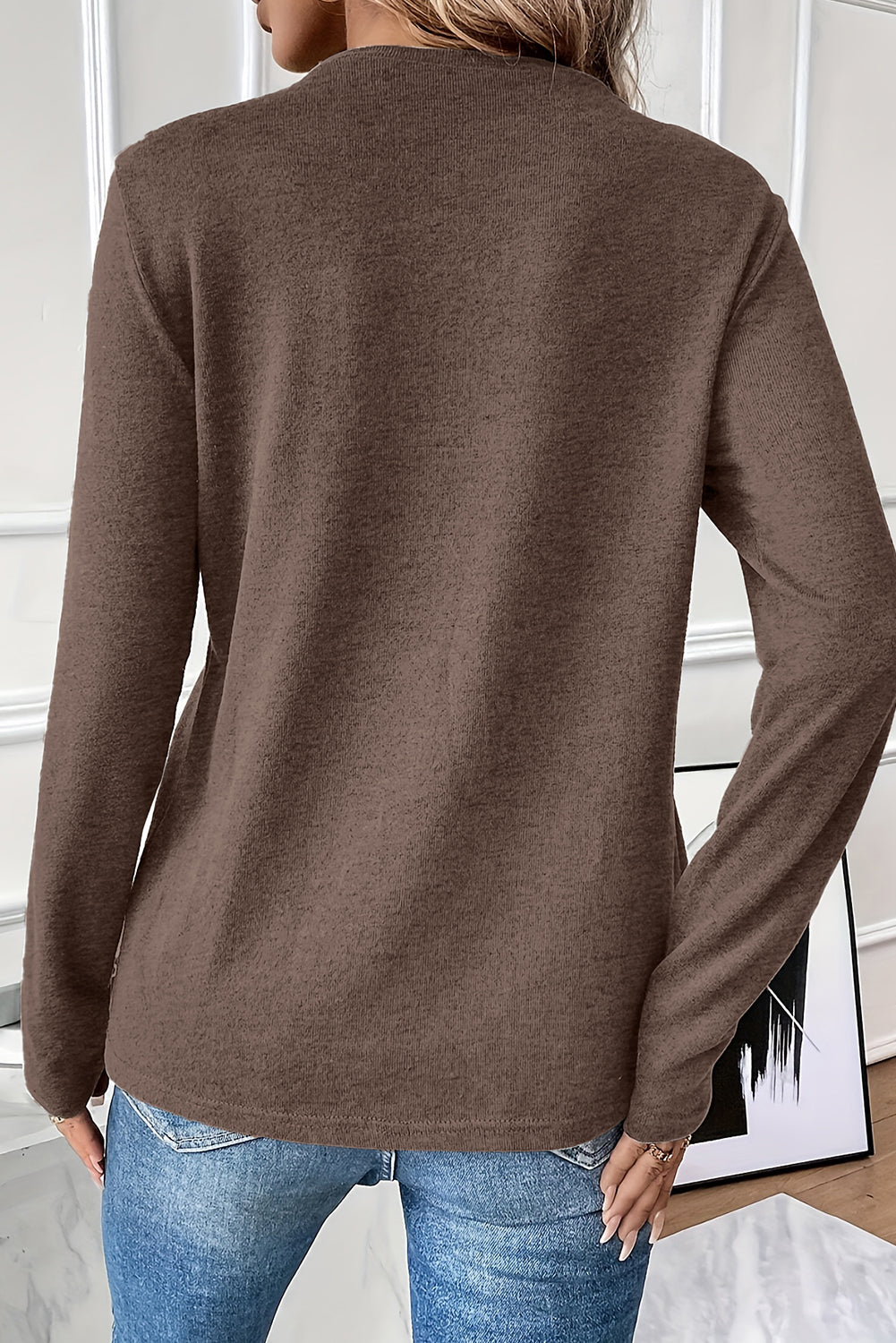 Exposed Seam Crew Neck Long Sleeve Top - Tops/Long Tops
