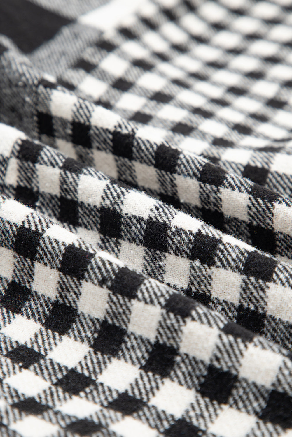 Black Double Plaid Patchwork Drawstring Hooded Shacket eAura