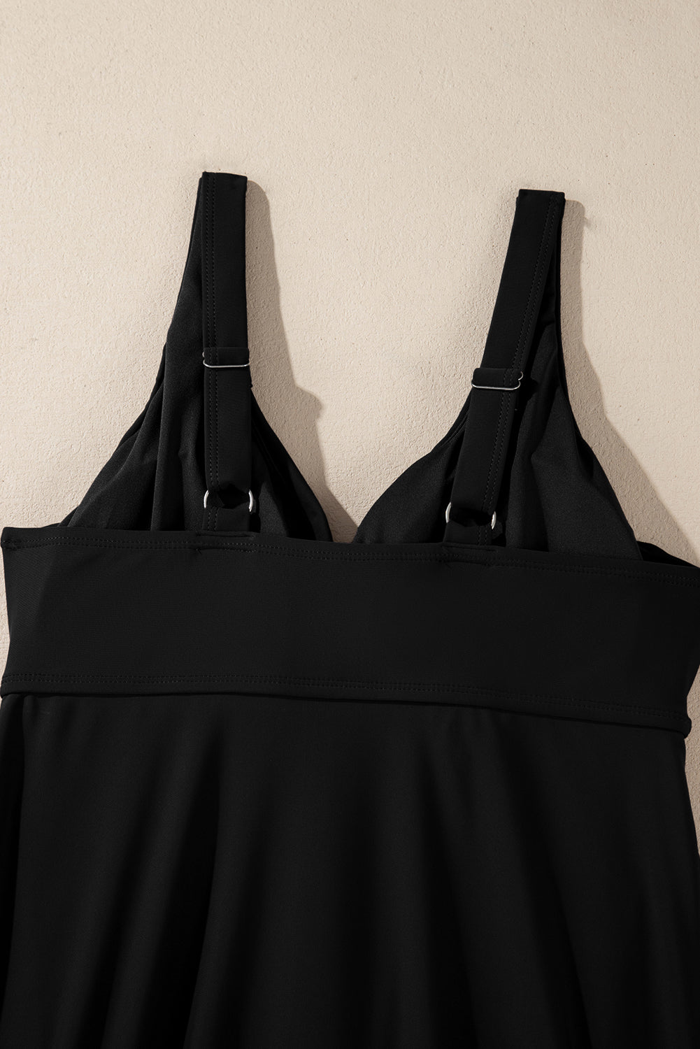 Black Crossed V Neck Adjustable Strap Babydoll Tankini Top eAura