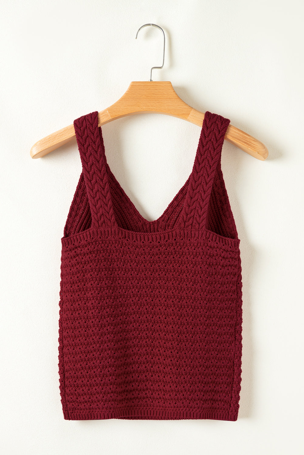 Burgundy Cable Knit Pointelle Slim Fit V Neck Sweater Vest eAura