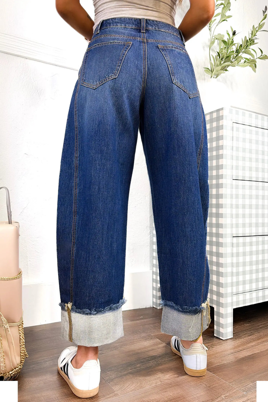 Raw Hem Turnup Loose Ankle-length Jeans – Sail Blue