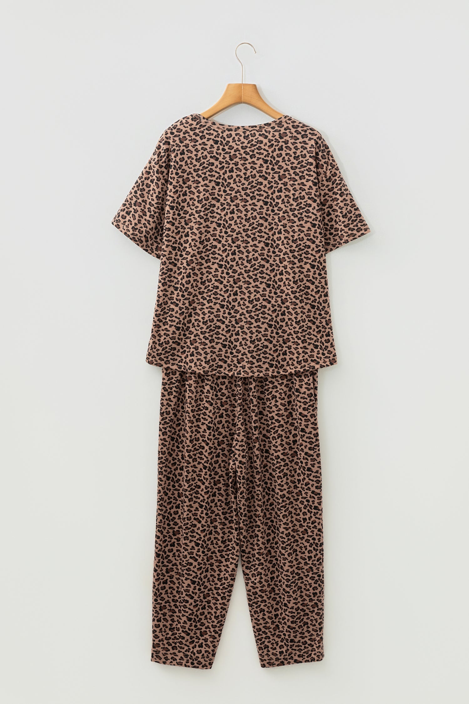 Leopard Print High-Low Tee & Wide Leg Pants Set – Brown