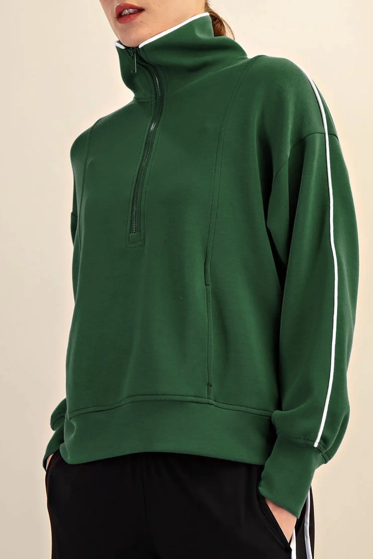High Neck Zip-Up Loose Fit Sweatshirt