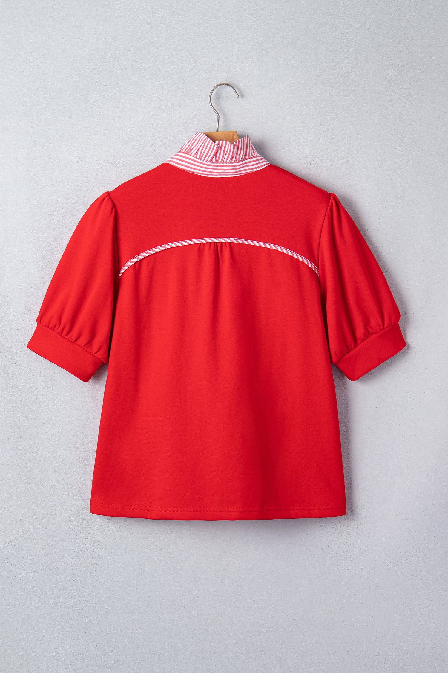 Striped Frilled Collar Short Sleeve Blouse