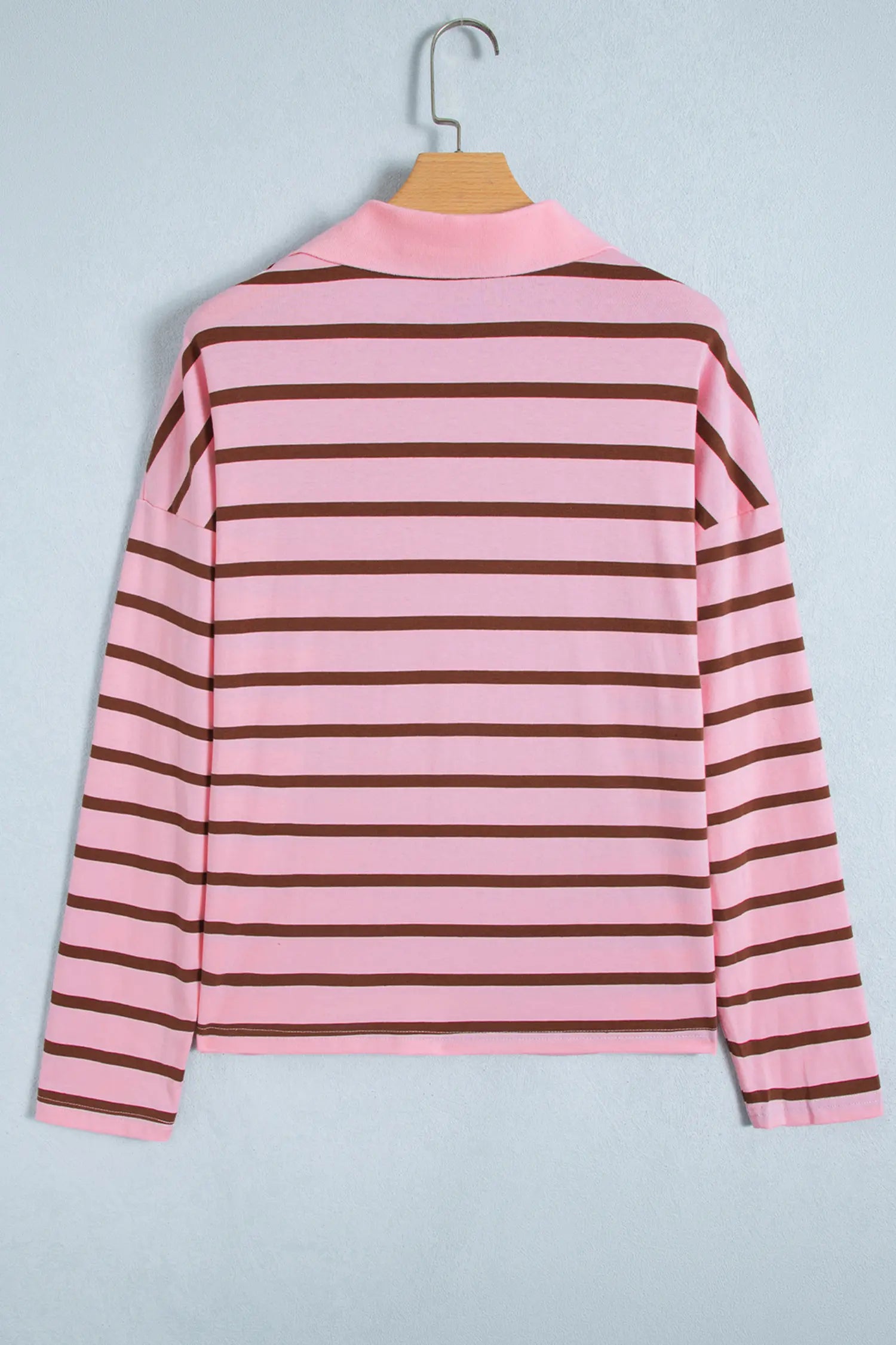 Striped Long Sleeve Collar Shift Top – Pink Stripe