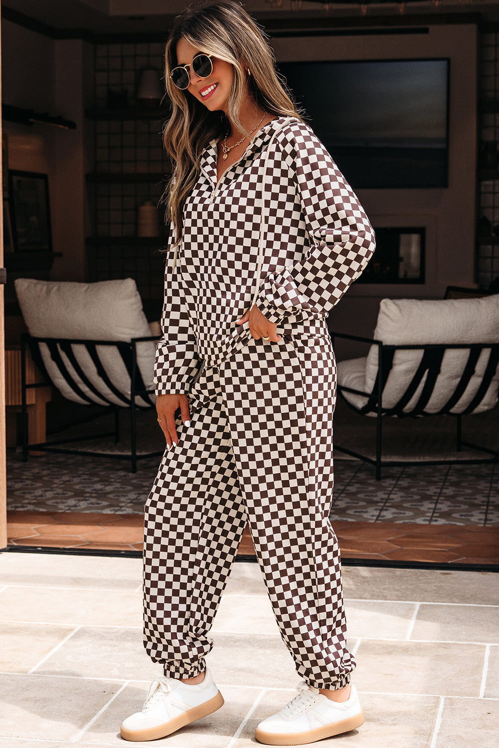 Black Checkered Co-ord Joggers Set eAura