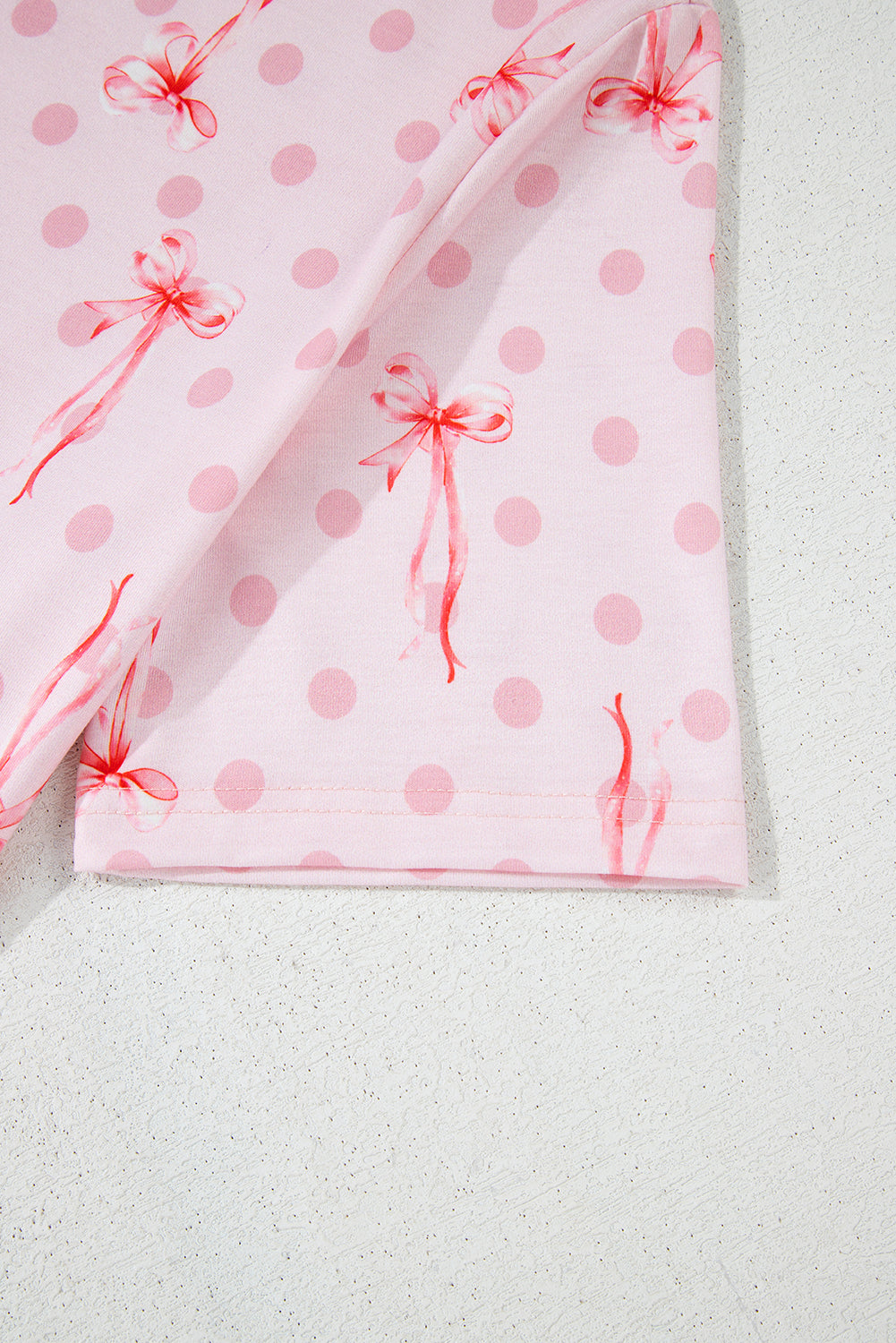 Pink Bow Knot Polka Dot Print Short Sleeve Top Lounge Set eAura
