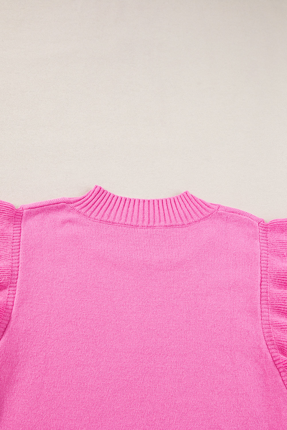 Bonbon Ribbed Mock Neck Ruffled Short Sleeve Sweater eAura