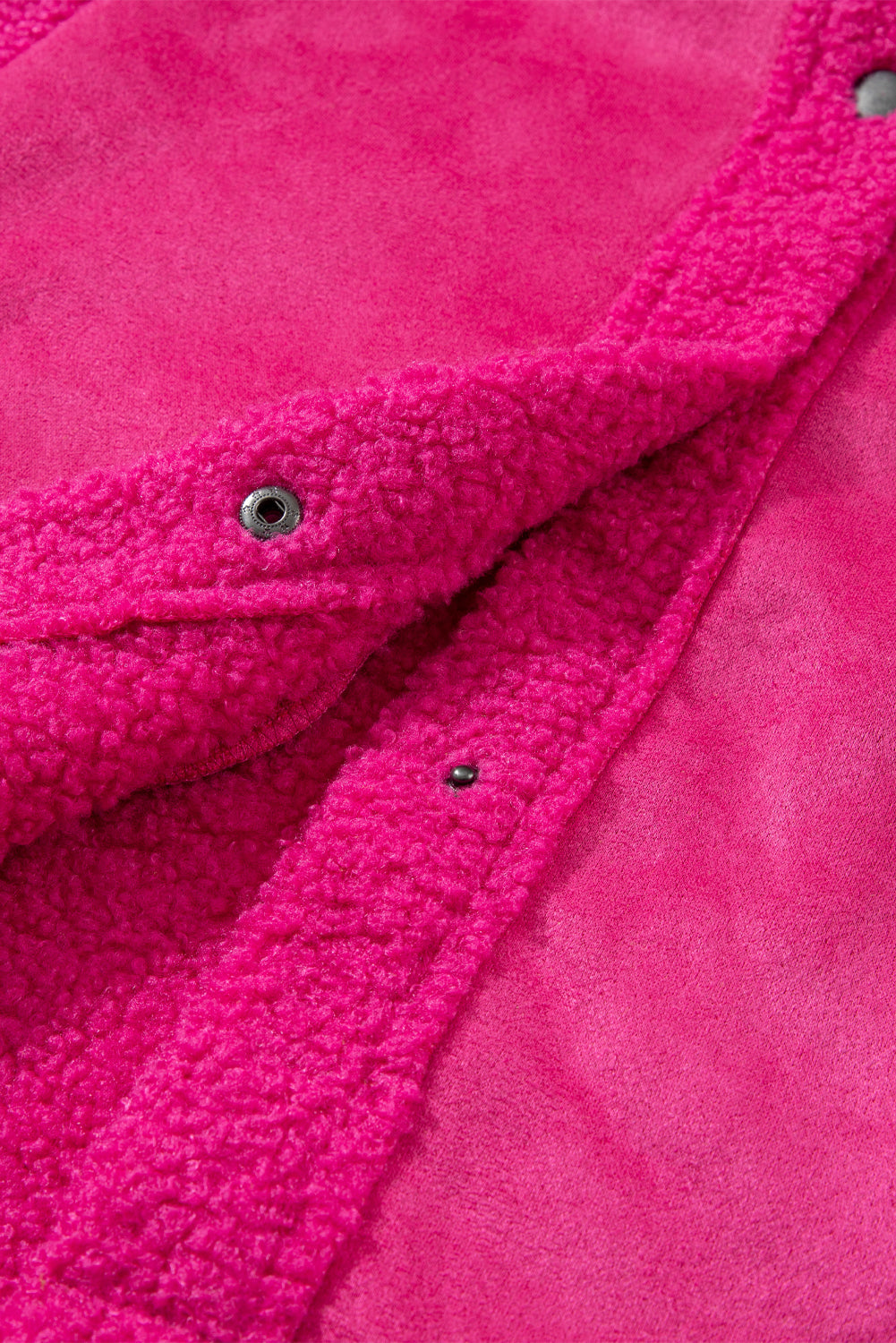 Bright Pink Faux Suede Sherpa Patchwork Button-up Shacket Beagle Boutique Fashion Outlet