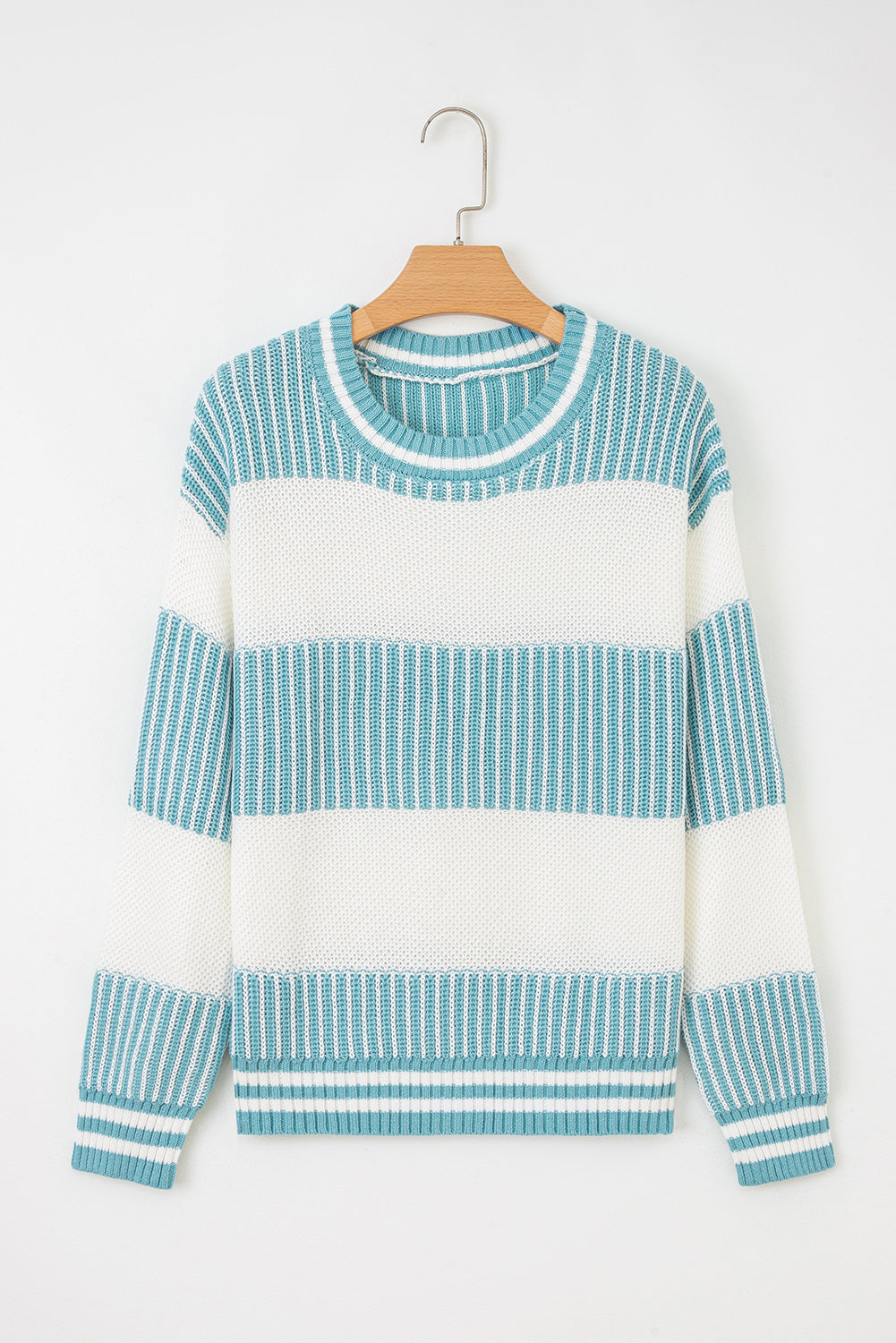 Two Tone Striped Patchwork Drop Shoulder Oversized Sweater - eAura
