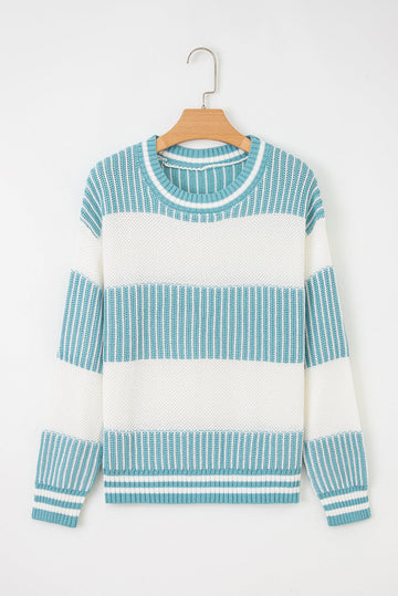 Two Tone Striped Patchwork Drop Shoulder Oversized Sweater - Sweaters & Cardigans/Sweaters