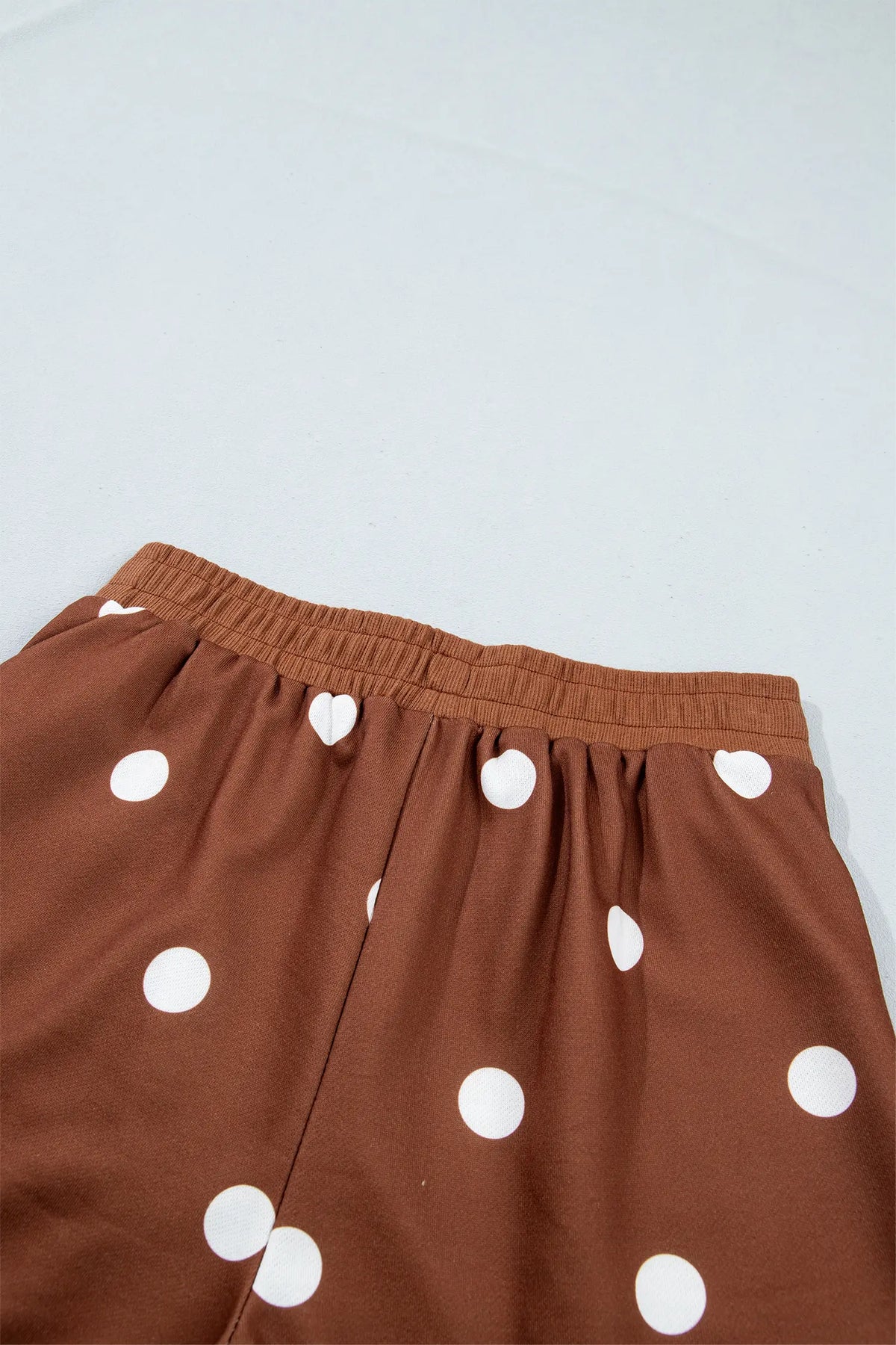 Brown Polka Dot Raw Hem Relaxed Pullover Loose Skort Two Piece Set