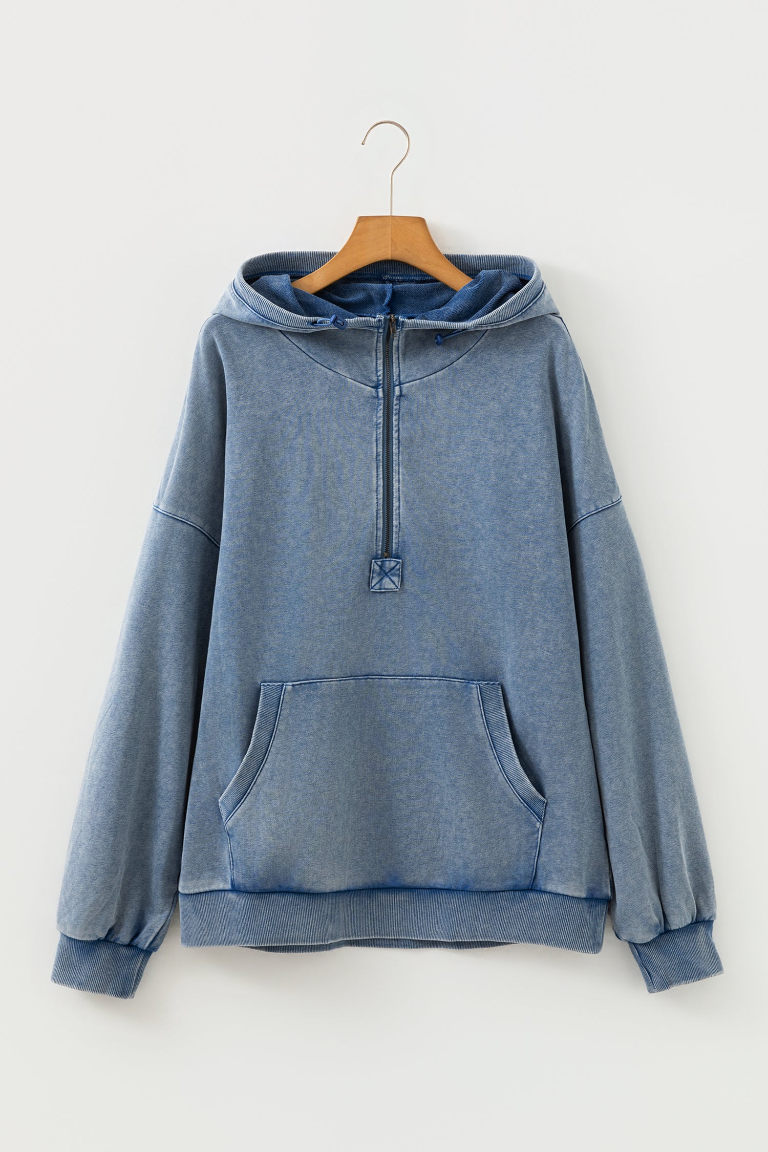 Half Zip Kangaroo Pocket Mineral Wash Baggy Hoodie - Tops/Sweatshirts & Hoodies