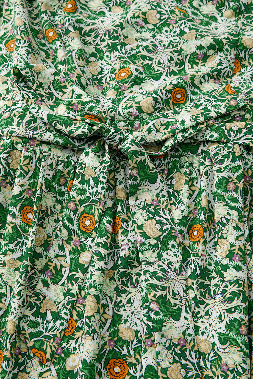 Green Flower Print Flutter Sleeve V Neck Sashed Ruffled Mini Dress eAura