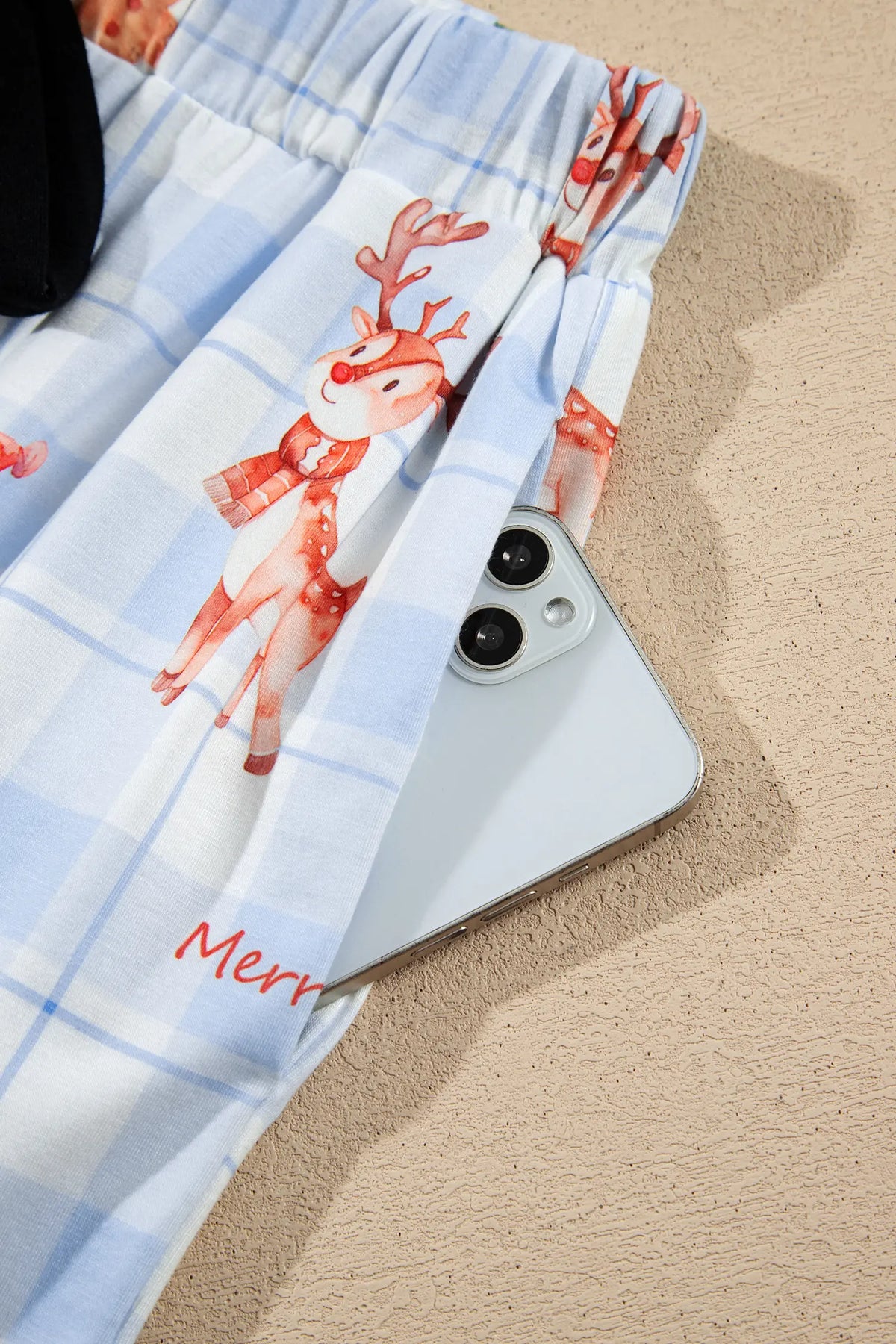 2pc Pajama Set Shirt Top & Straight-Leg Pants — Plaid Cartoon Christmas Print