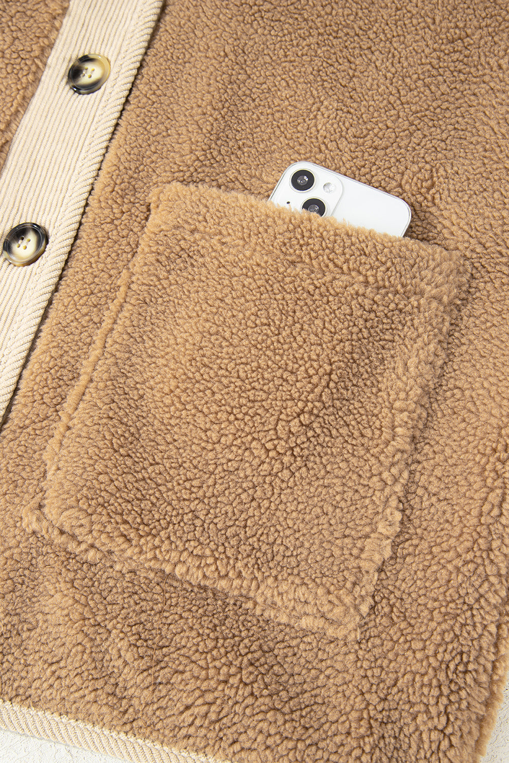 Plush Corduroy Edge Patchwork Jacket with Big Pockets - eAura