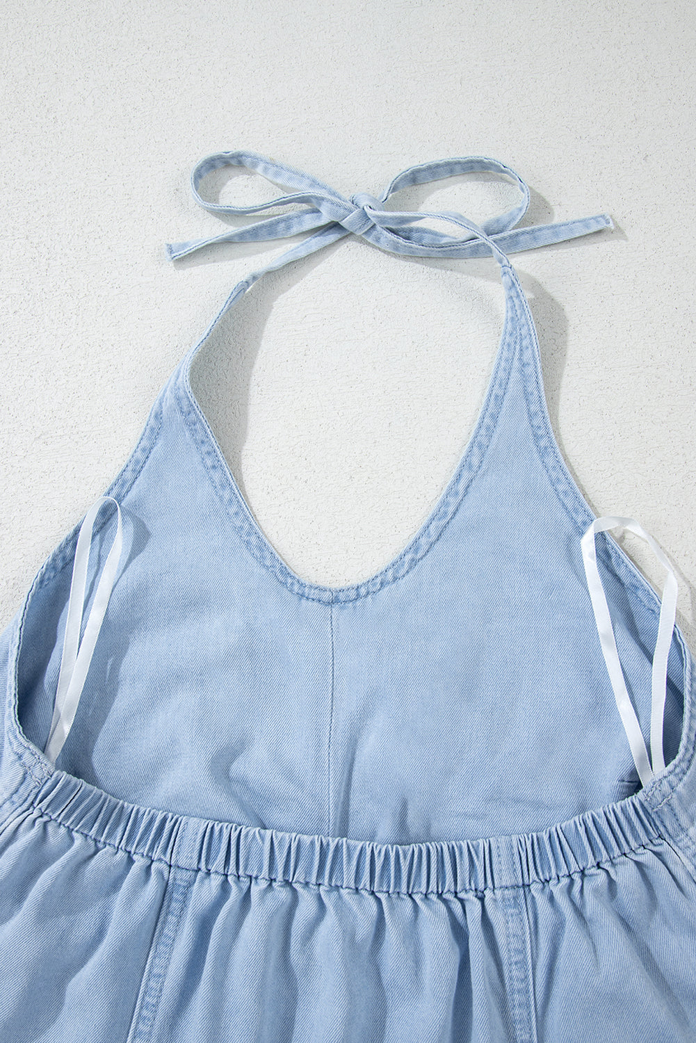Beau Blue Knotted Open Back Halterneck Denim Tank Top - eAura