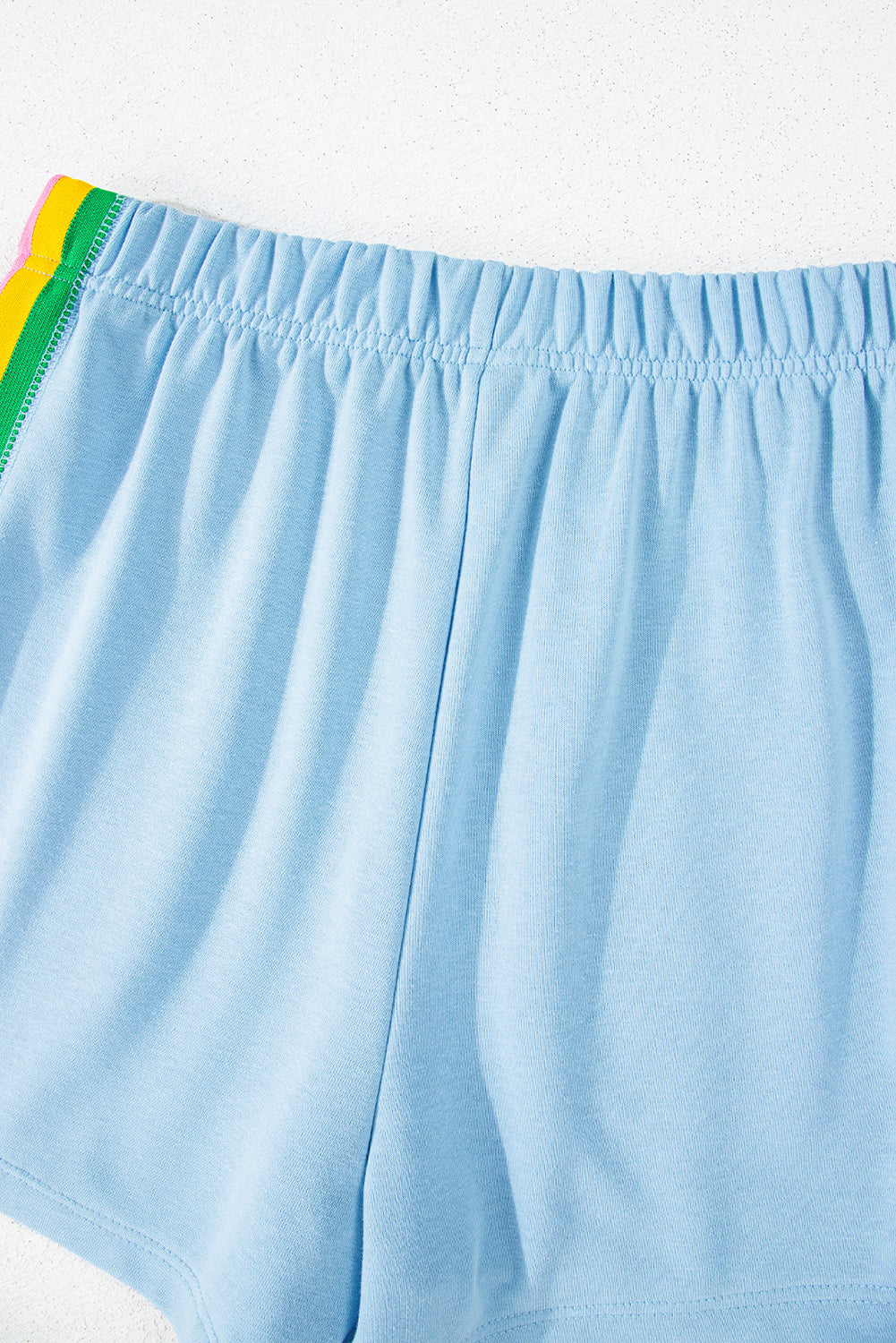 Sky Blue Rainbow Colourblock Collared Short Sleeve Top 2 Piece Shorts Set eAura