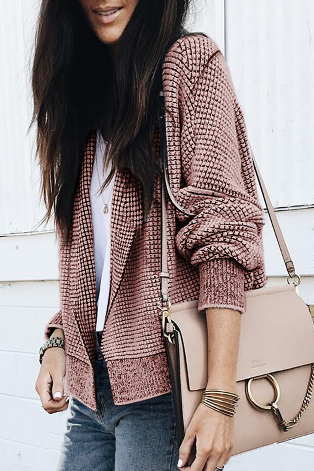 Black Plaid Contrast Trim Open Front Cardigan eAura