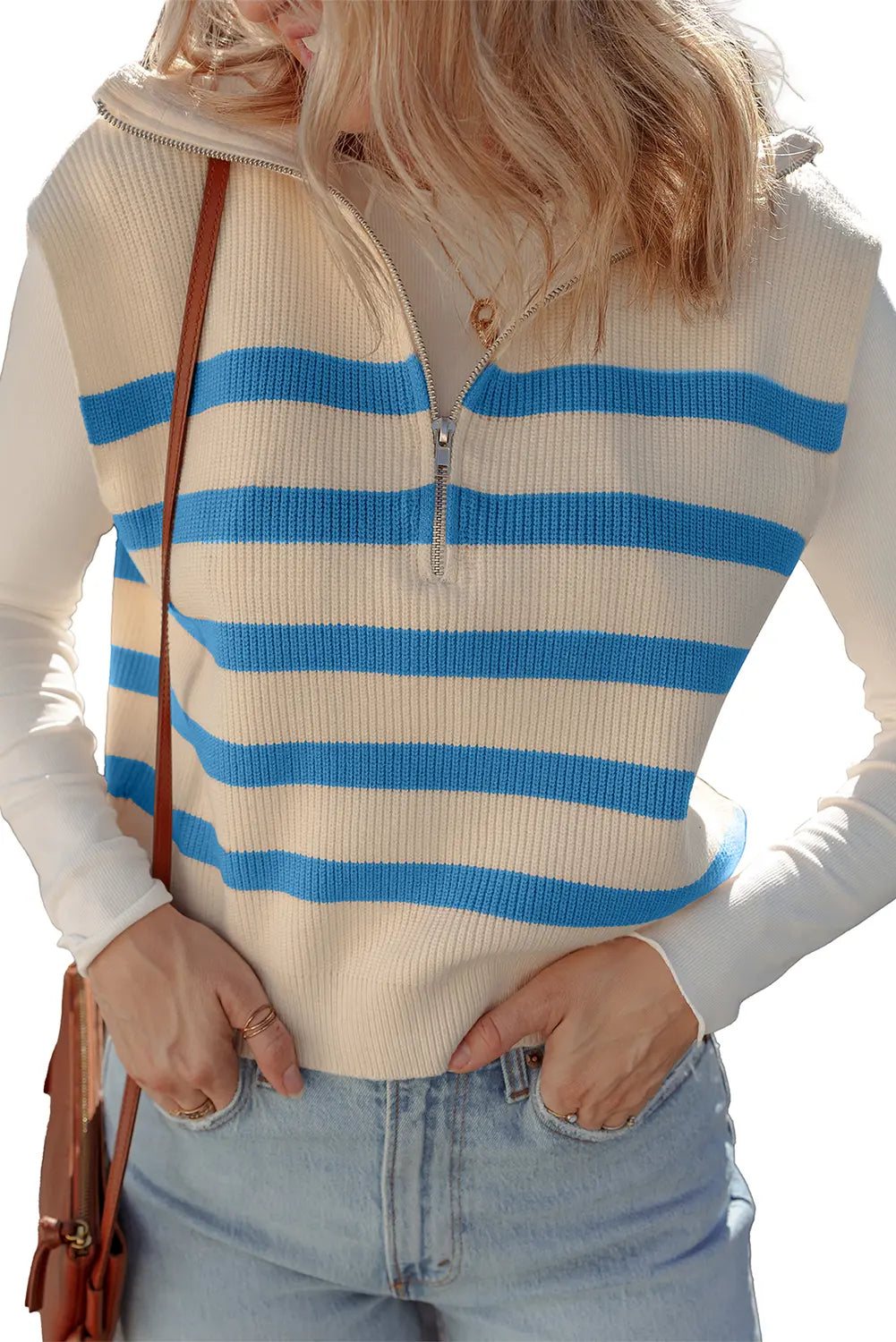Ribbed Half Zip Collared Sweater Vest – Chicory Coffee