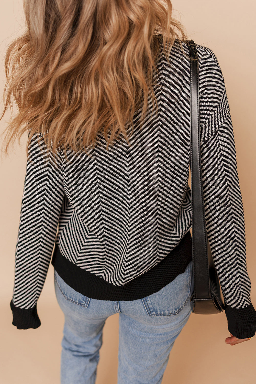Brown Stripe Buttoned Front V Neck Herringbone Cardigan Dear-Lover Dropshipping