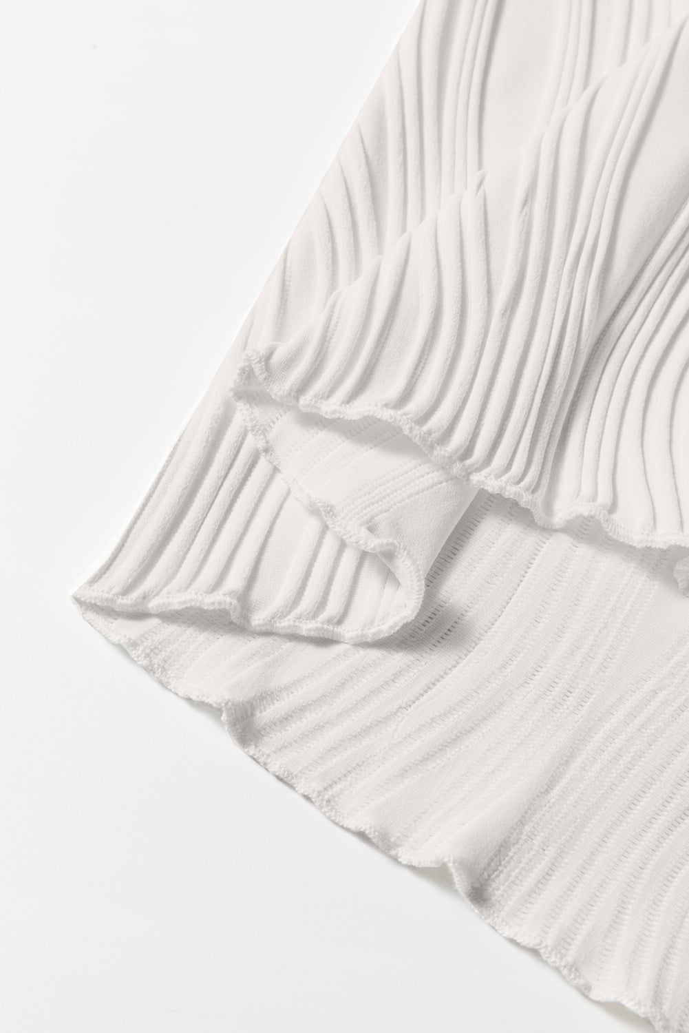 White Solid Colour Wavy Textured Round Neck Sleeveless Top - eAura