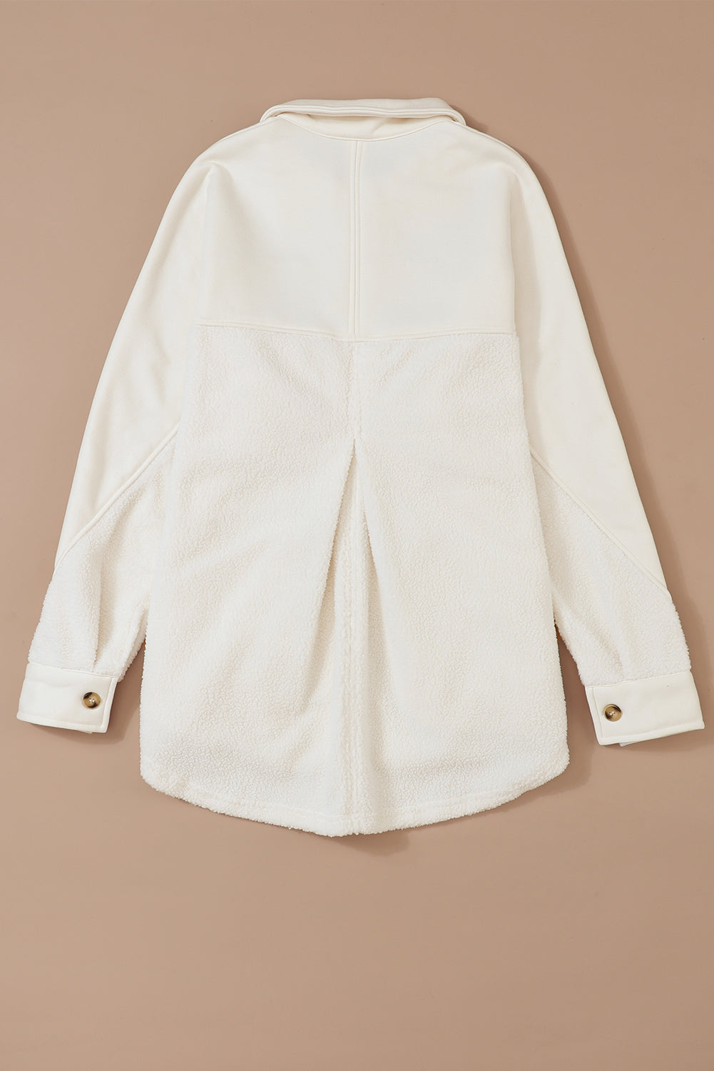 Beige Button-Up Stitching Pocket Raw Hem Shacket eAura